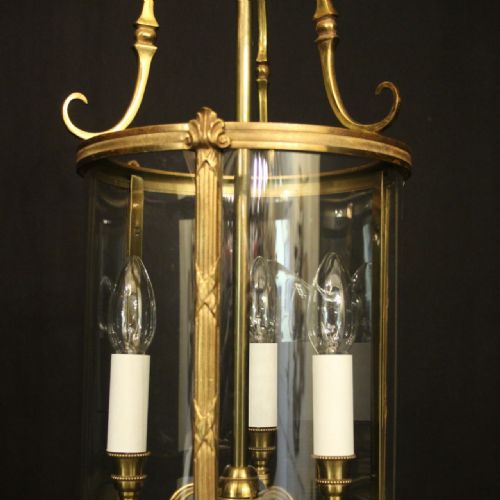 FRENCH GILDED TRIPLE LIGHT CONVEX ANTIQUE LANTERN - ADDITIONAL PHOTO 2