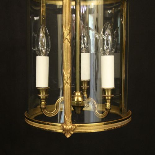 FRENCH GILDED TRIPLE LIGHT CONVEX ANTIQUE LANTERN - ADDITIONAL PHOTO 3