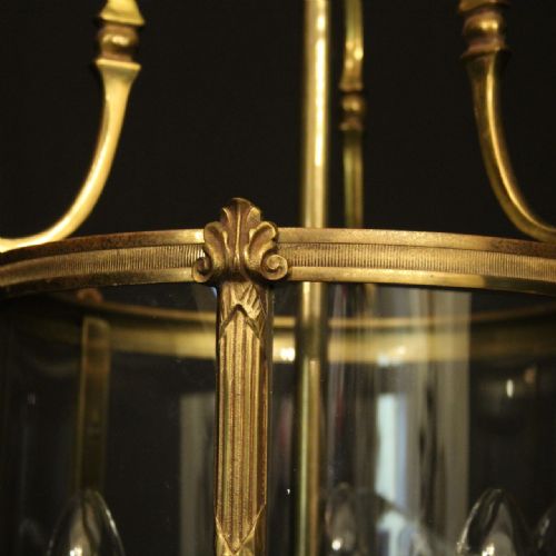 FRENCH GILDED TRIPLE LIGHT CONVEX ANTIQUE LANTERN - ADDITIONAL PHOTO 6