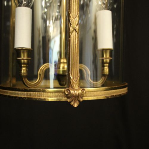 FRENCH GILDED TRIPLE LIGHT CONVEX ANTIQUE LANTERN - ADDITIONAL PHOTO 7