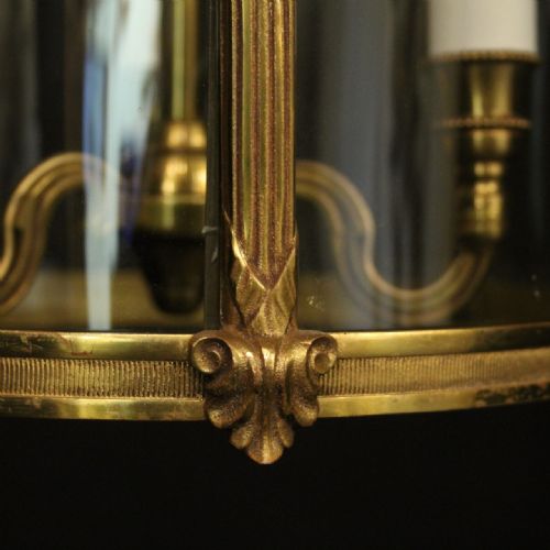 FRENCH GILDED TRIPLE LIGHT CONVEX ANTIQUE LANTERN - ADDITIONAL PHOTO 8