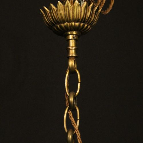 FRENCH GILDED TRIPLE LIGHT CONVEX ANTIQUE LANTERN - ADDITIONAL PHOTO 9