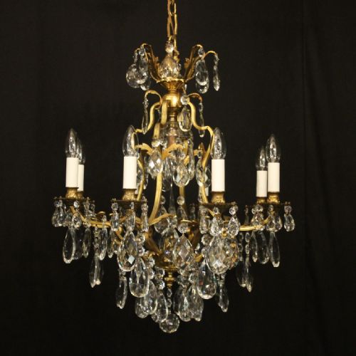 french gilded bronze crystal antique chandelier - CATEGORY: ANTIQUE LIGHTING - DATED 1920