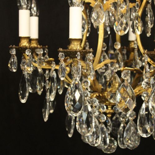 FRENCH GILDED BRONZE CRYSTAL ANTIQUE CHANDELIER - ADDITIONAL PHOTO 1