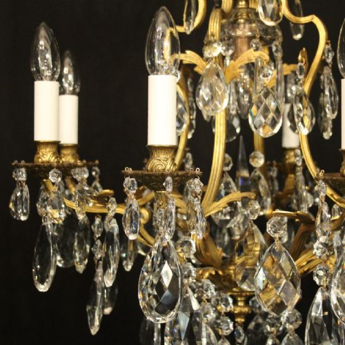 FRENCH GILDED BRONZE CRYSTAL ANTIQUE CHANDELIER - ADDITIONAL PHOTO 2