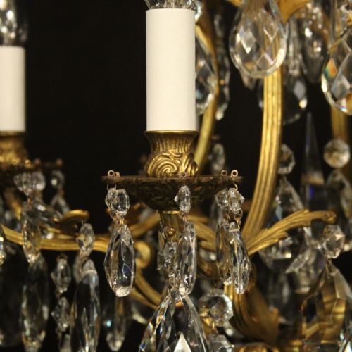 FRENCH GILDED BRONZE CRYSTAL ANTIQUE CHANDELIER - ADDITIONAL PHOTO 5