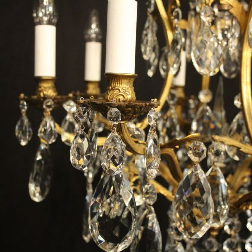 FRENCH GILDED BRONZE CRYSTAL ANTIQUE CHANDELIER - ADDITIONAL PHOTO 6