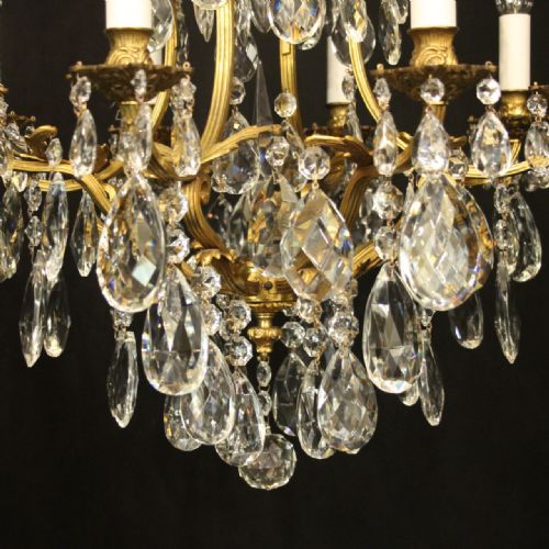 FRENCH GILDED BRONZE CRYSTAL ANTIQUE CHANDELIER - ADDITIONAL PHOTO 7