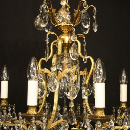 FRENCH GILDED BRONZE CRYSTAL ANTIQUE CHANDELIER - ADDITIONAL PHOTO 8