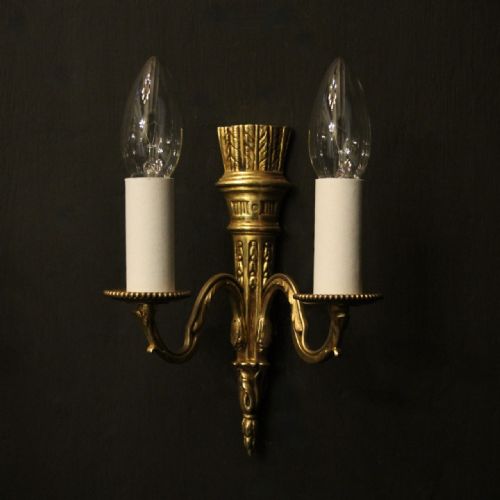 FRENCH PAIR OF EMPIRE GILDED BRASS WALL LIGHTS - ADDITIONAL PHOTO 1
