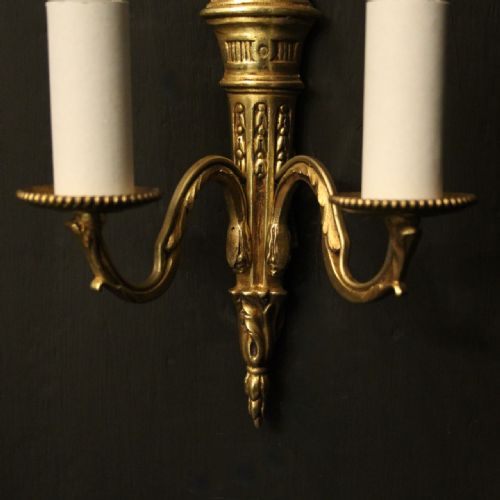 FRENCH PAIR OF EMPIRE GILDED BRASS WALL LIGHTS - ADDITIONAL PHOTO 2