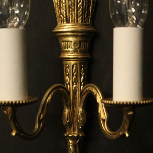 FRENCH PAIR OF EMPIRE GILDED BRASS WALL LIGHTS - ADDITIONAL PHOTO 4