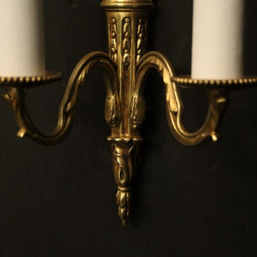 FRENCH PAIR OF EMPIRE GILDED BRASS WALL LIGHTS - ADDITIONAL PHOTO 5