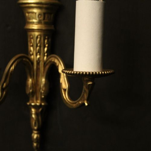 FRENCH PAIR OF EMPIRE GILDED BRASS WALL LIGHTS - ADDITIONAL PHOTO 6