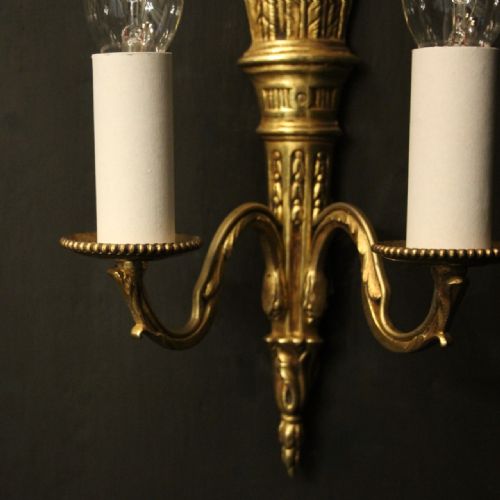 FRENCH PAIR OF EMPIRE GILDED BRASS WALL LIGHTS - ADDITIONAL PHOTO 8