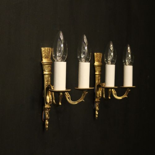 FRENCH PAIR OF EMPIRE GILDED BRASS WALL LIGHTS - ADDITIONAL PHOTO 9