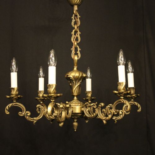 french gilded bronze 6 light antique chandelier - CATEGORY: ANTIQUE LIGHTING - DATED 1920
