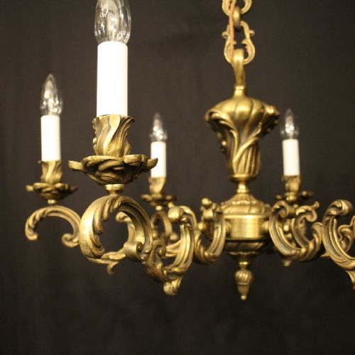 FRENCH GILDED BRONZE 6 LIGHT ANTIQUE CHANDELIER - ADDITIONAL PHOTO 1