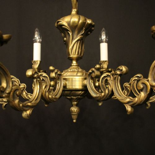 FRENCH GILDED BRONZE 6 LIGHT ANTIQUE CHANDELIER - ADDITIONAL PHOTO 2