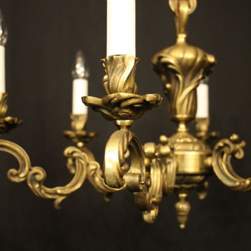 FRENCH GILDED BRONZE 6 LIGHT ANTIQUE CHANDELIER - ADDITIONAL PHOTO 3