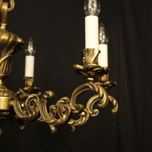 FRENCH GILDED BRONZE 6 LIGHT ANTIQUE CHANDELIER - ADDITIONAL PHOTO 4