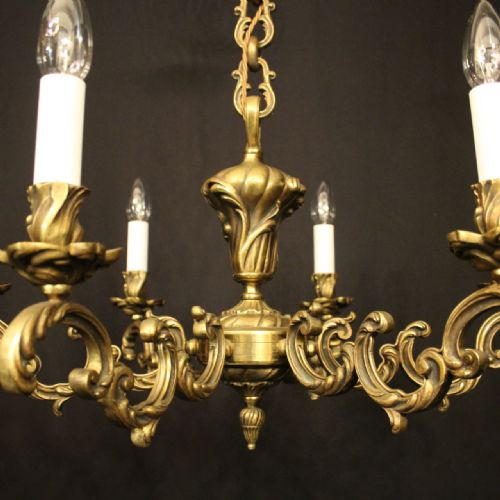 FRENCH GILDED BRONZE 6 LIGHT ANTIQUE CHANDELIER - ADDITIONAL PHOTO 5