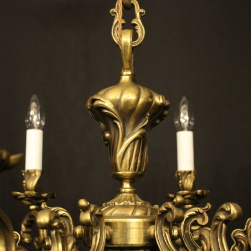 FRENCH GILDED BRONZE 6 LIGHT ANTIQUE CHANDELIER - ADDITIONAL PHOTO 6