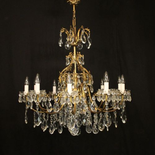 french gilded bronze crystal 10 light antique chandelier - CATEGORY: ANTIQUE LIGHTING - DATED 1920