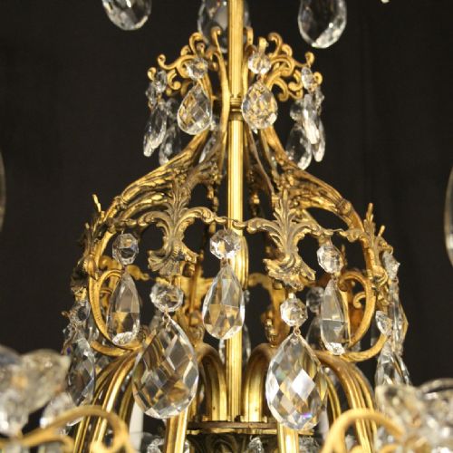 FRENCH GILDED BRONZE CRYSTAL 10 LIGHT ANTIQUE CHANDELIER - ADDITIONAL PHOTO 8