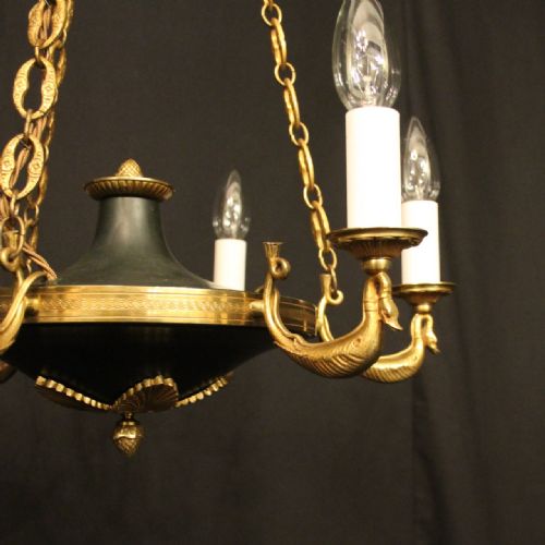 FRENCH GILDED BRASS EMPIRE 6 LIGHT ANTIQUE CHANDELIER - ADDITIONAL PHOTO 1