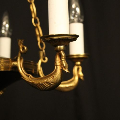 FRENCH GILDED BRASS EMPIRE 6 LIGHT ANTIQUE CHANDELIER - ADDITIONAL PHOTO 2