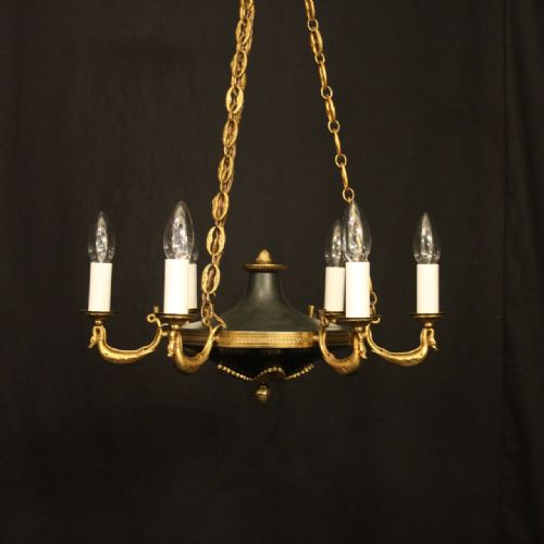 FRENCH GILDED BRASS EMPIRE 6 LIGHT ANTIQUE CHANDELIER - ADDITIONAL PHOTO 3