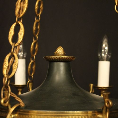 FRENCH GILDED BRASS EMPIRE 6 LIGHT ANTIQUE CHANDELIER - ADDITIONAL PHOTO 4