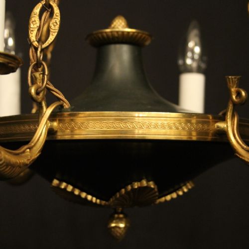FRENCH GILDED BRASS EMPIRE 6 LIGHT ANTIQUE CHANDELIER - ADDITIONAL PHOTO 6