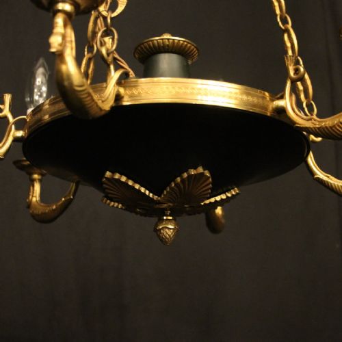 FRENCH GILDED BRASS EMPIRE 6 LIGHT ANTIQUE CHANDELIER - ADDITIONAL PHOTO 7