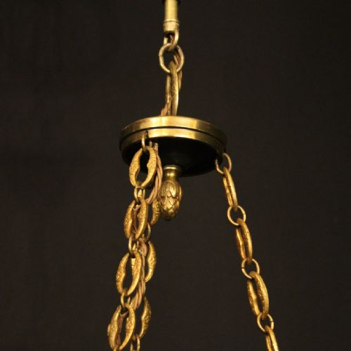 FRENCH GILDED BRASS EMPIRE 6 LIGHT ANTIQUE CHANDELIER - ADDITIONAL PHOTO 8