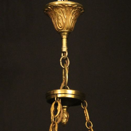FRENCH GILDED BRASS EMPIRE 6 LIGHT ANTIQUE CHANDELIER - ADDITIONAL PHOTO 9