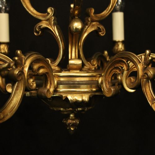 FRENCH PAIR OF GILDED BRONZE 6 LIGHT ANTIQUE CHANDELIERS - ADDITIONAL PHOTO 2