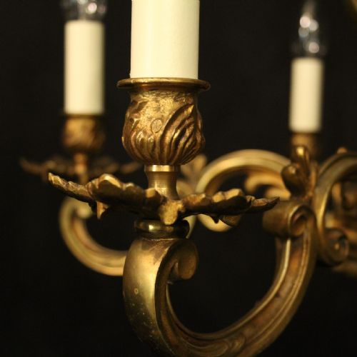 FRENCH PAIR OF GILDED BRONZE 6 LIGHT ANTIQUE CHANDELIERS - ADDITIONAL PHOTO 6