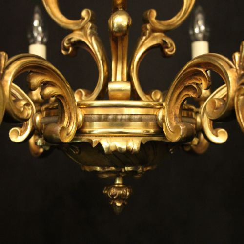 FRENCH PAIR OF GILDED BRONZE 6 LIGHT ANTIQUE CHANDELIERS - ADDITIONAL PHOTO 8
