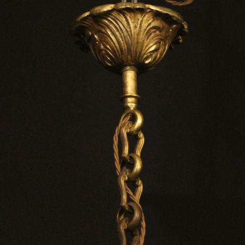 FRENCH PAIR OF GILDED BRONZE 6 LIGHT ANTIQUE CHANDELIERS - ADDITIONAL PHOTO 9
