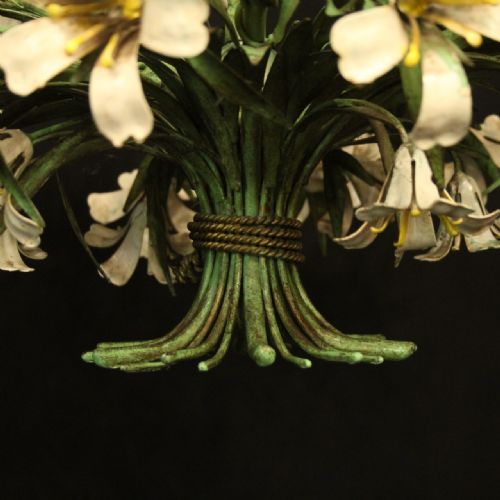 FRENCH FLORAL TOLEWARE 6 LIGHT ANTIQUE CHANDELIER - ADDITIONAL PHOTO 3