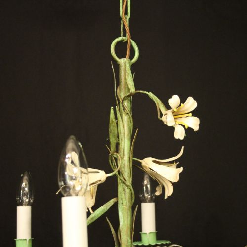 FRENCH FLORAL TOLEWARE 6 LIGHT ANTIQUE CHANDELIER - ADDITIONAL PHOTO 4