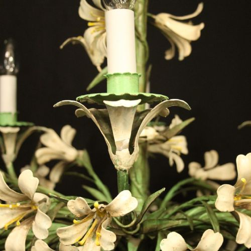 FRENCH FLORAL TOLEWARE 6 LIGHT ANTIQUE CHANDELIER - ADDITIONAL PHOTO 7
