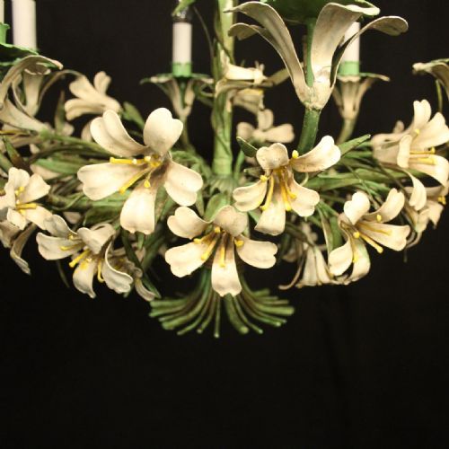 FRENCH FLORAL TOLEWARE 6 LIGHT ANTIQUE CHANDELIER - ADDITIONAL PHOTO 8