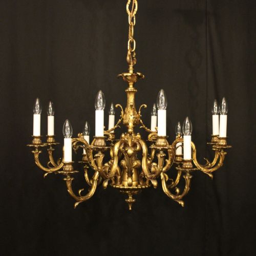 french gilded bronze 12 light double tiered antique chandelier - CATEGORY: ANTIQUE LIGHTING - DATED 1920