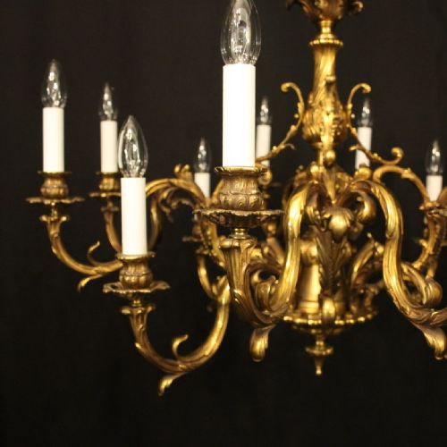 FRENCH GILDED BRONZE 12 LIGHT DOUBLE TIERED ANTIQUE CHANDELIER - ADDITIONAL PHOTO 1