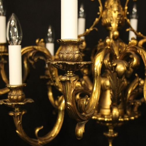 FRENCH GILDED BRONZE 12 LIGHT DOUBLE TIERED ANTIQUE CHANDELIER - ADDITIONAL PHOTO 2