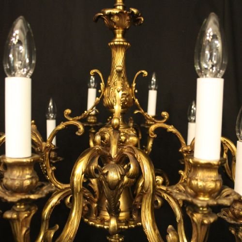 FRENCH GILDED BRONZE 12 LIGHT DOUBLE TIERED ANTIQUE CHANDELIER - ADDITIONAL PHOTO 4