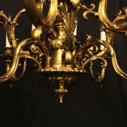 FRENCH GILDED BRONZE 12 LIGHT DOUBLE TIERED ANTIQUE CHANDELIER - ADDITIONAL PHOTO 6